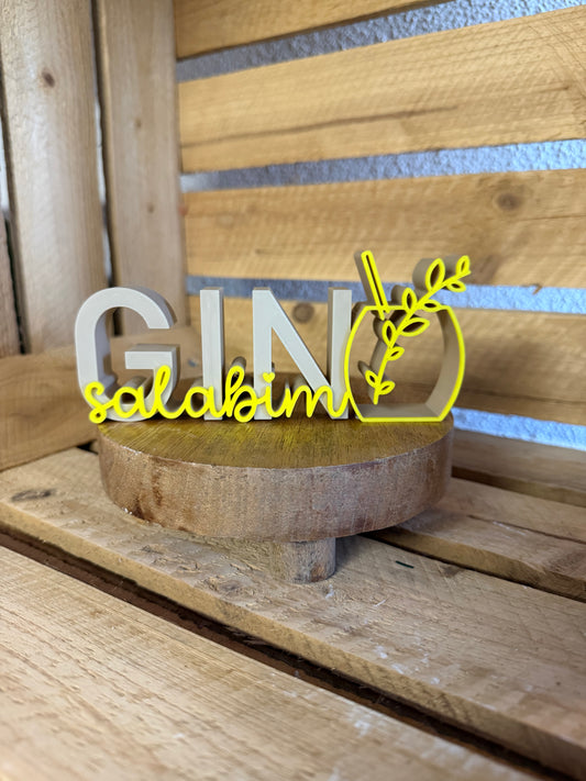 Schriftzug zweifarbig „Gin Salabim"